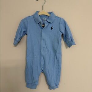 Super soft classic preppy Polo by Ralph Lauren Light Blue Kids Footie in 3M